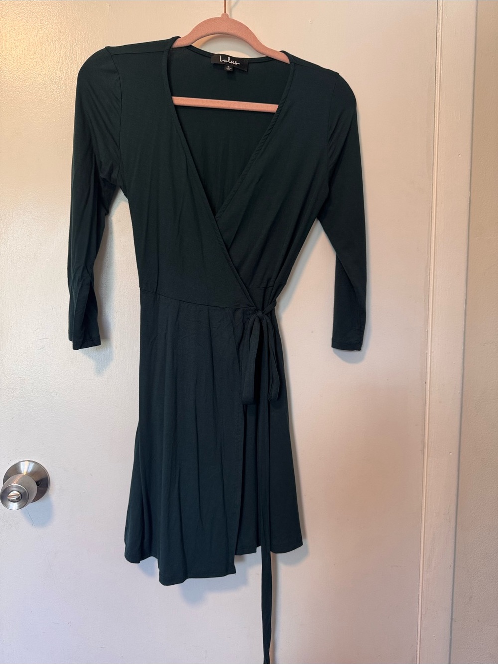Lulu's Dark Green Long Sleeve Wrap Dress
